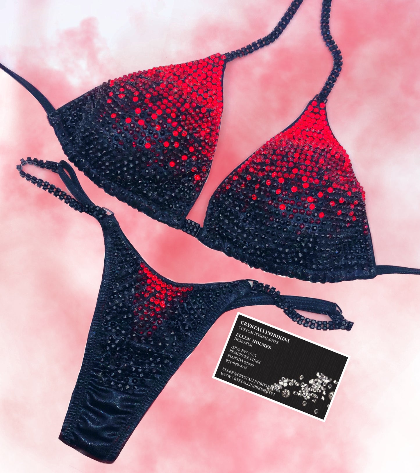 Black/red gradient competition bikini