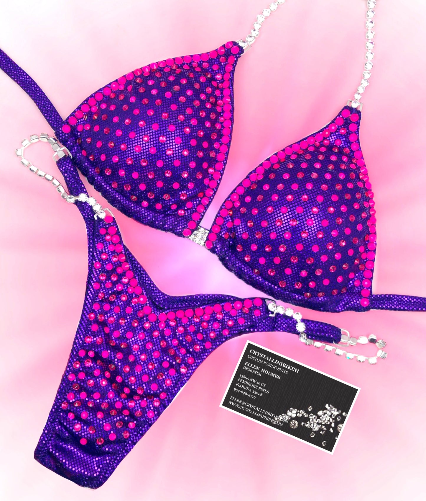 Fluorescent crystal outlined competition bikini