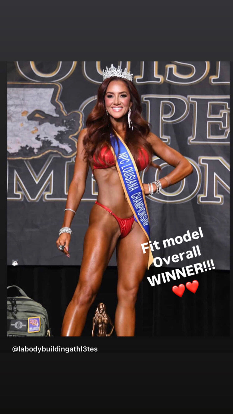 NPC Fit model competition bikini in sparkly mystique