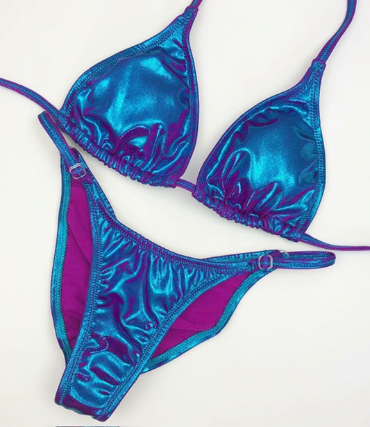 NPC Fit model competition bikini in sparkly mystique