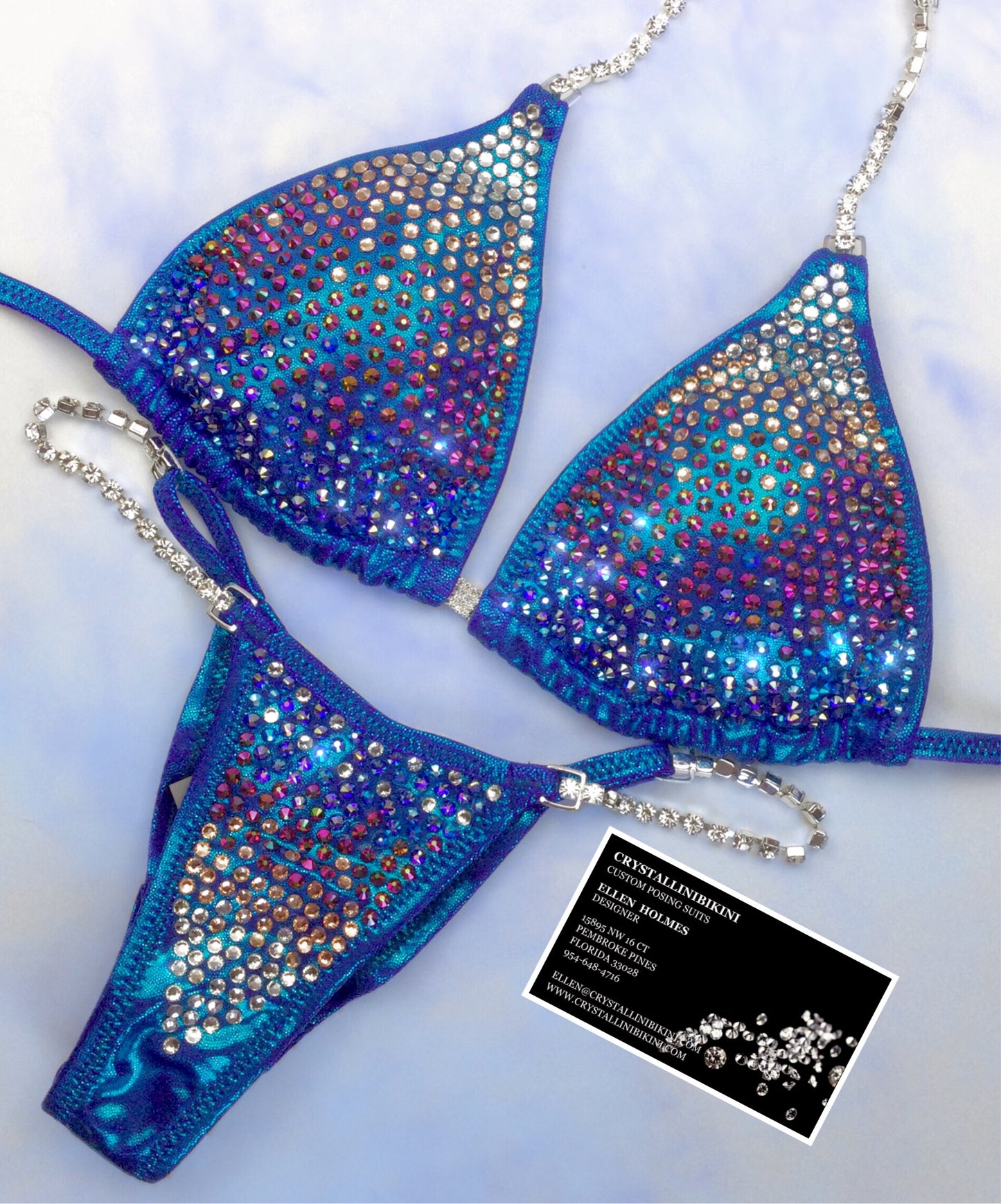 Blue/purple iridescent ombré competition bikini