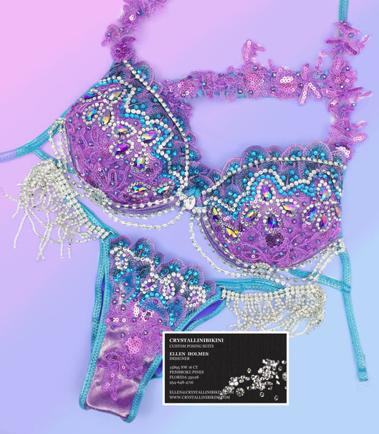 Aqua/lavender WBFF competition bikini