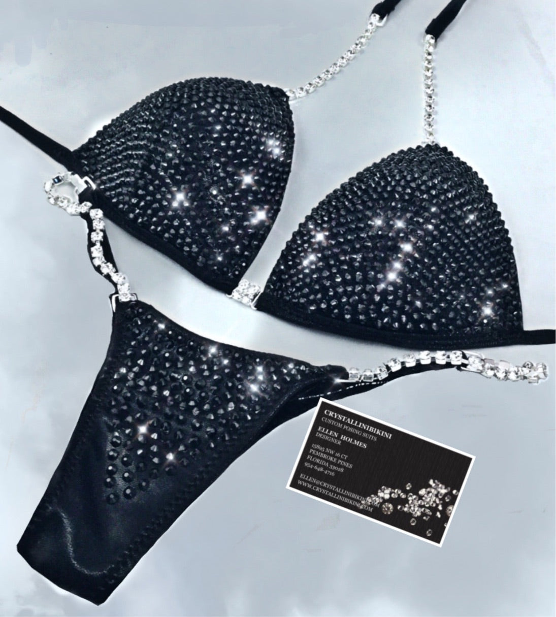 Jet encrusted competition bikini