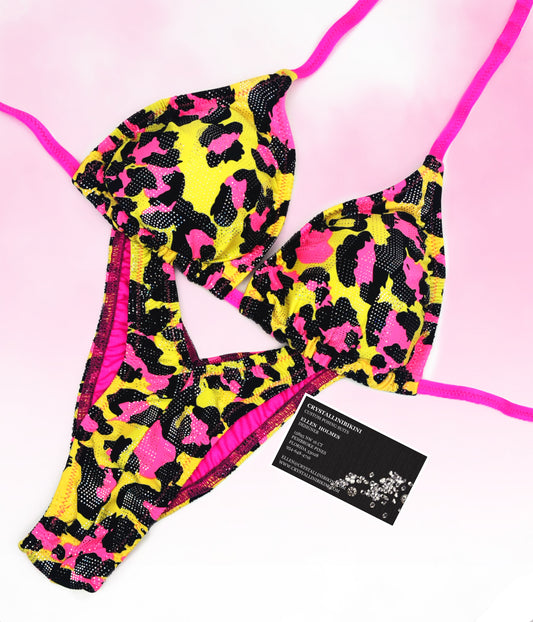 Fun hot pink/yellow leopard print practice suit