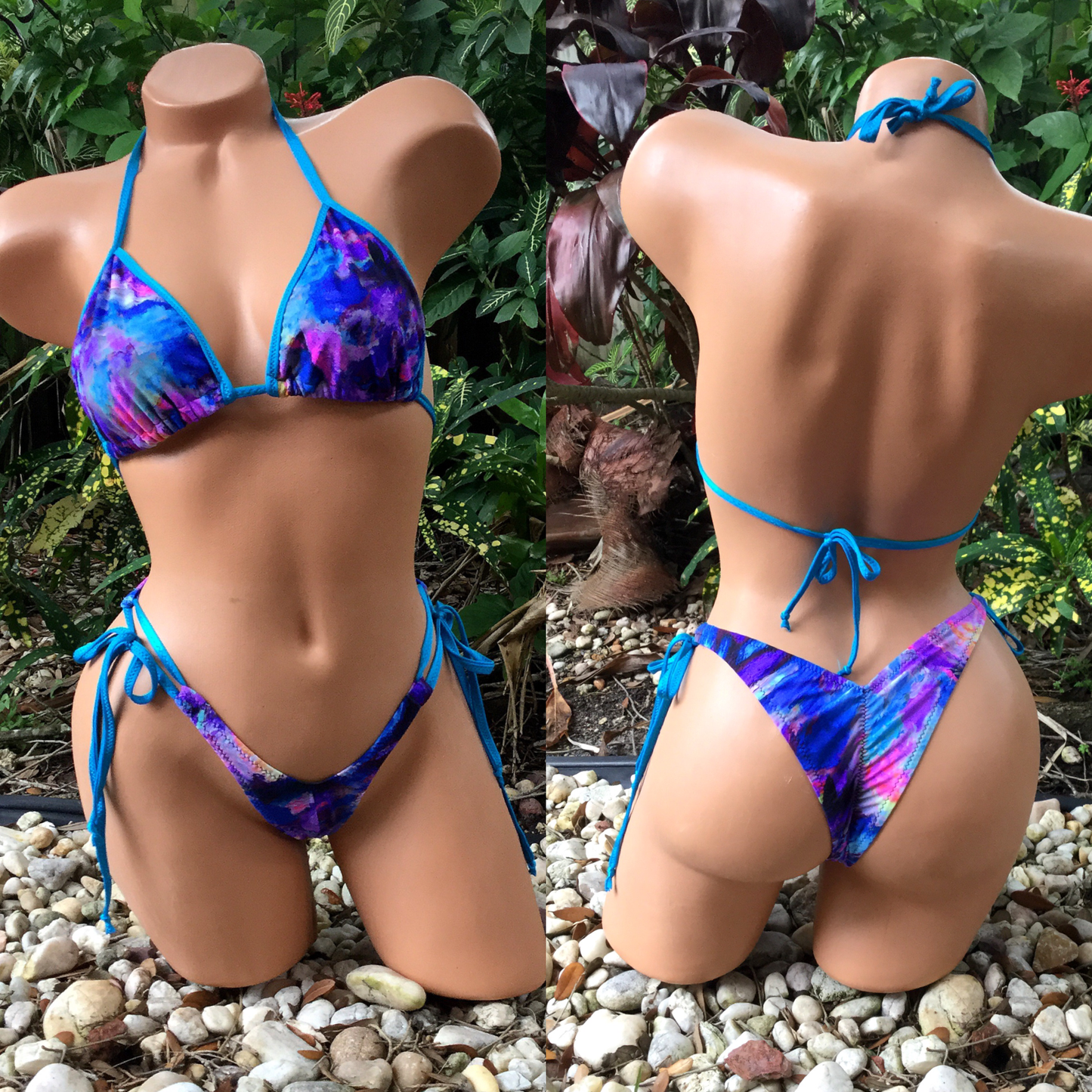 Blue multicolor print bikini