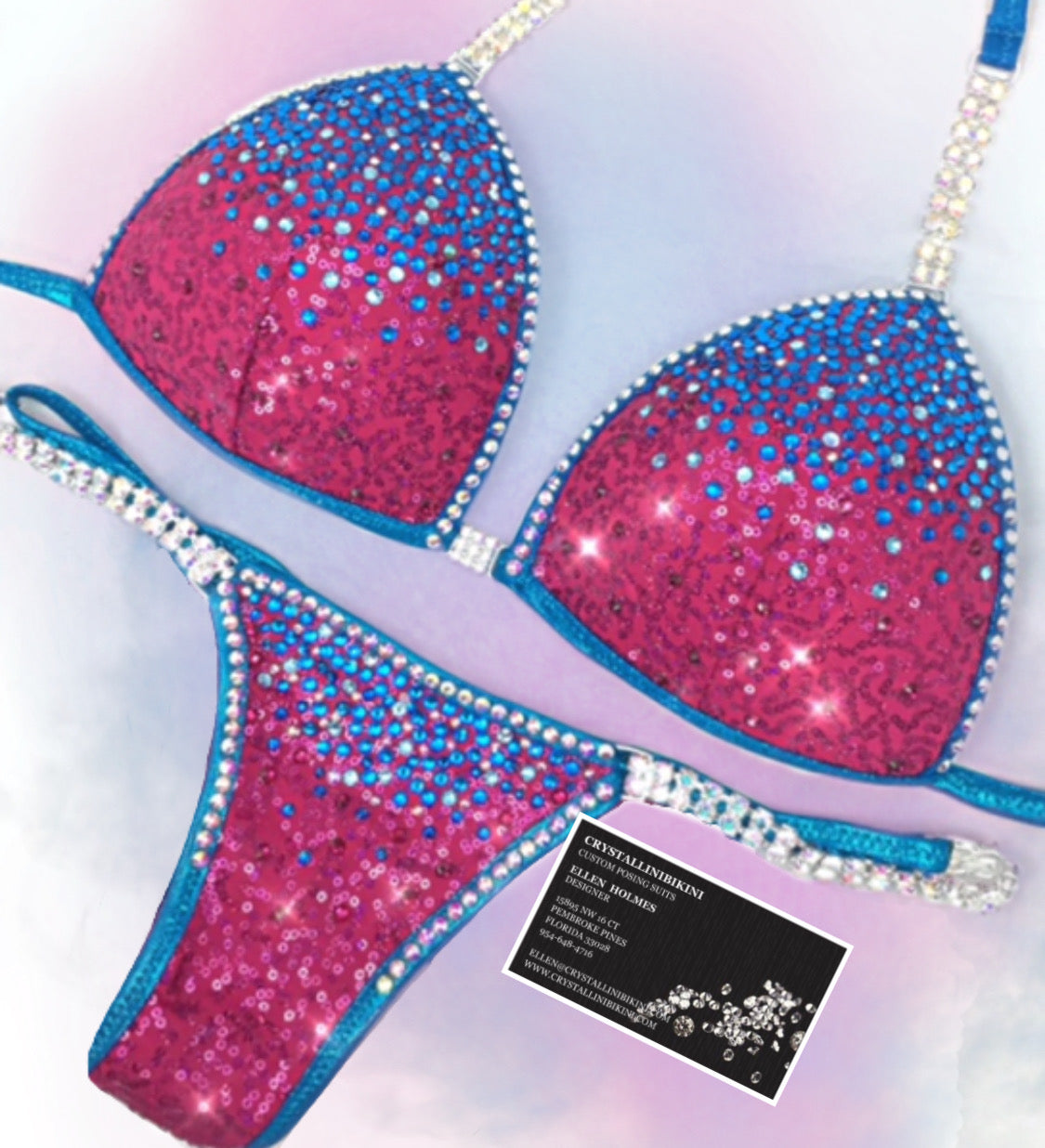 Peony/ blue competition bikini